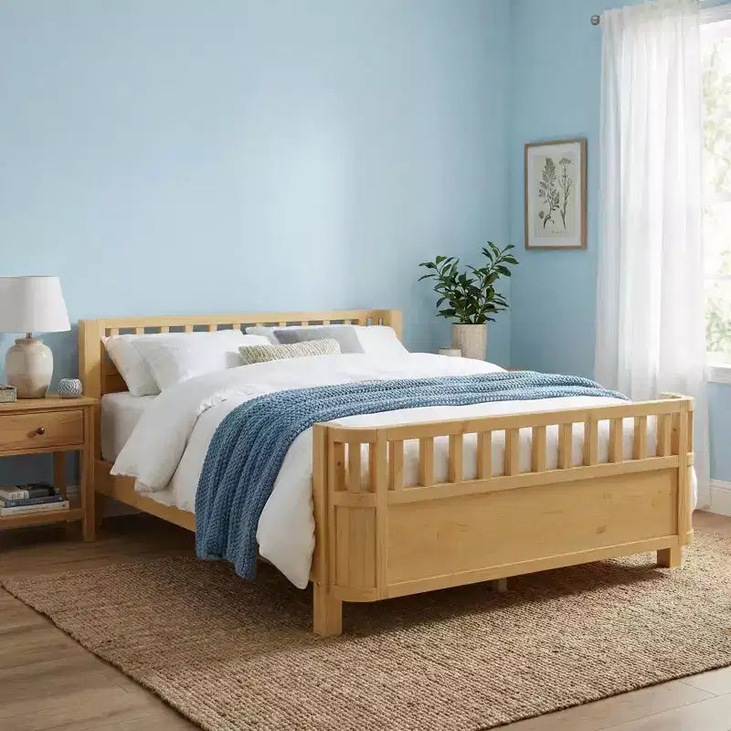 JVNOXK Letto a piattaforma in legno a grandezza naturale per bambini, letto in legno naturale a basso profilo con sponde di sicurezza per bambini e bambine