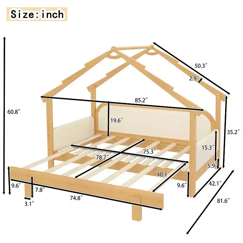 JVNOXK Twin Size Wood Treehouse bed with Soft Cushion Rails,for Kids, Teens, Girls, Boys,White