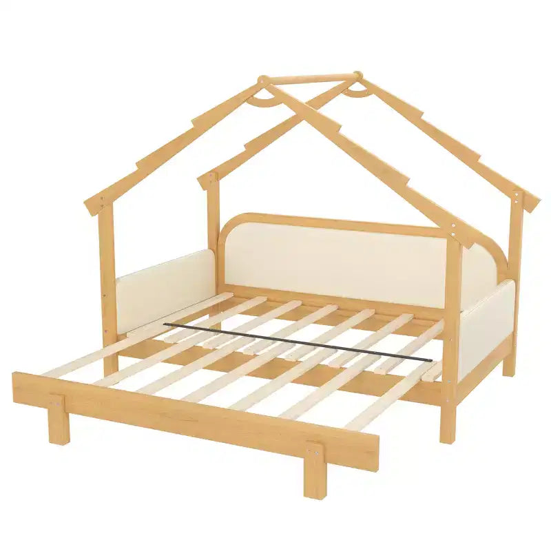 JVNOXK Twin Size Wood Treehouse bed with Soft Cushion Rails,for Kids, Teens, Girls, Boys,White
