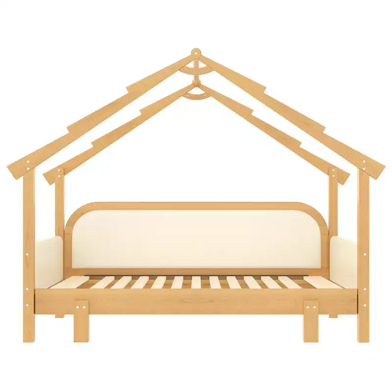 JVNOXK Twin Size Wood Treehouse bed with Soft Cushion Rails,for Kids, Teens, Girls, Boys,White
