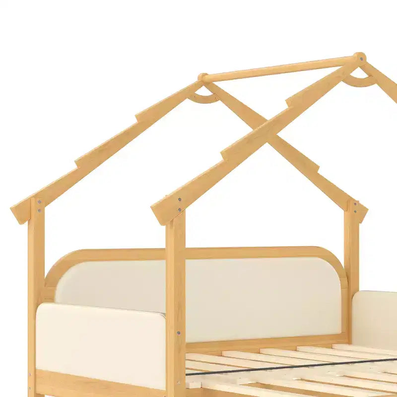JVNOXK Twin Size Wood Treehouse bed with Soft Cushion Rails,for Kids, Teens, Girls, Boys,White