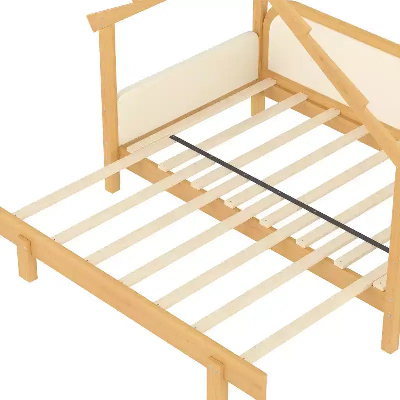JVNOXK Twin Size Wood Treehouse bed with Soft Cushion Rails,for Kids, Teens, Girls, Boys,White