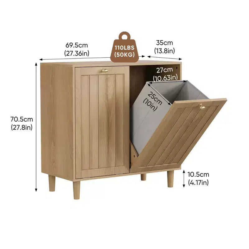 GDFStudio Simone Modern 70 Wooden Laundry Hamper Cabinet with Removable Basket