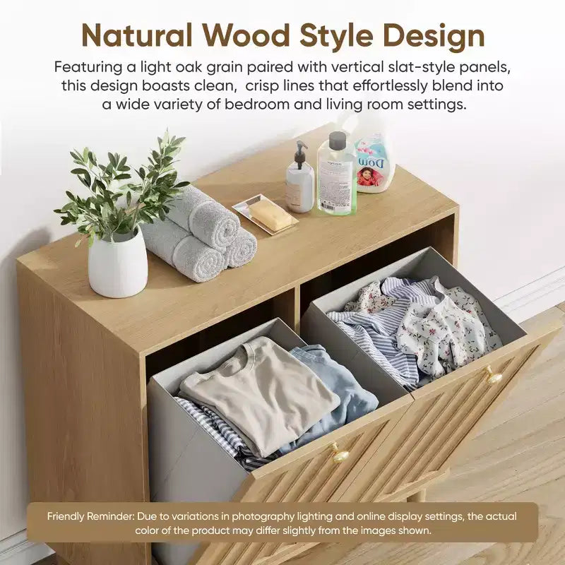 GDFStudio Simone Modern 70 Wooden Laundry Hamper Cabinet with Removable Basket