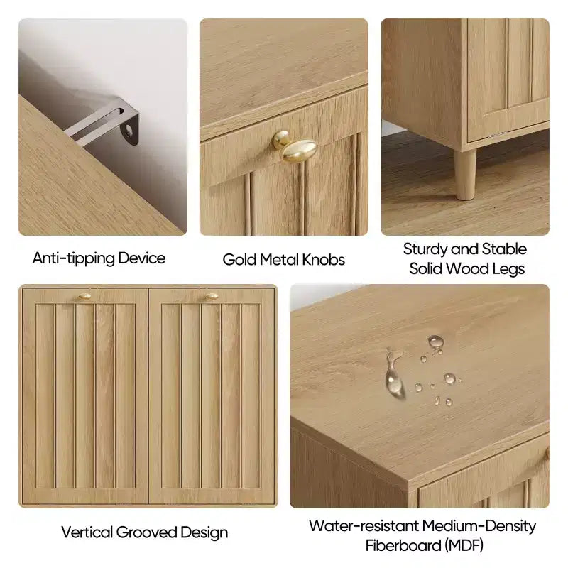 GDFStudio Simone Modern 70 Wooden Laundry Hamper Cabinet with Removable Basket