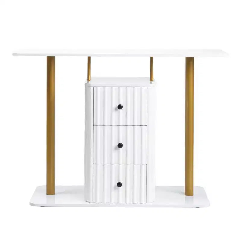47.2in White Console Table with 3-Drawer Storage  Modern Glam Side Table