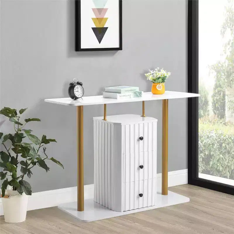 47.2in White Console Table with 3-Drawer Storage  Modern Glam Side Table