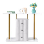47.2in White Console Table with 3-Drawer Storage  Modern Glam Side Table