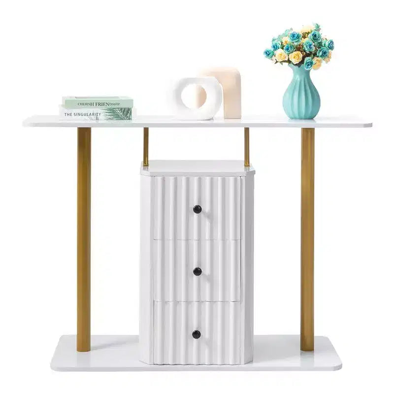 47.2in White Console Table with 3-Drawer Storage  Modern Glam Side Table