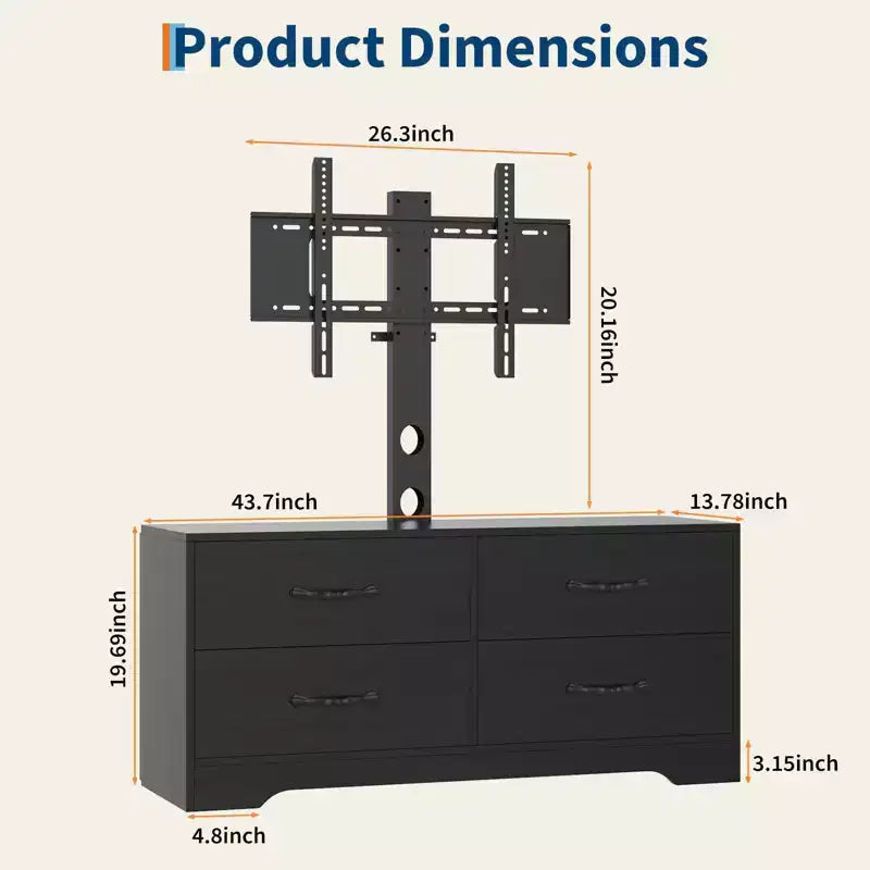Adjustable Height Modern TV Stand, Media Console with 4 Drawers for Living Room Bedroom Office