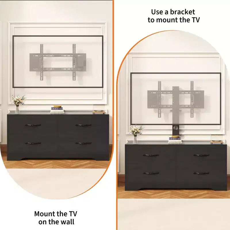 Adjustable Height Modern TV Stand, Media Console with 4 Drawers for Living Room Bedroom Office