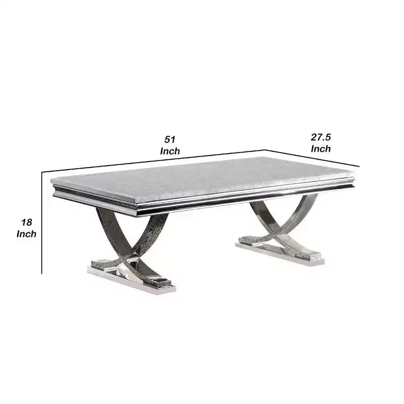 Royal Hampton Coffee Table, Faux Marble Top, Chrome Pedestal Base, 51 Inch