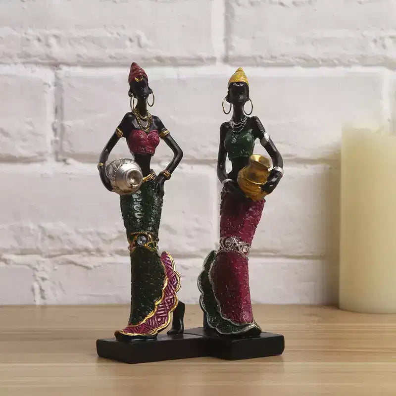 NotArt Exotic African Lady Resin Figurine - 16.5cm Handcrafted Sculpture in Floral Attire with