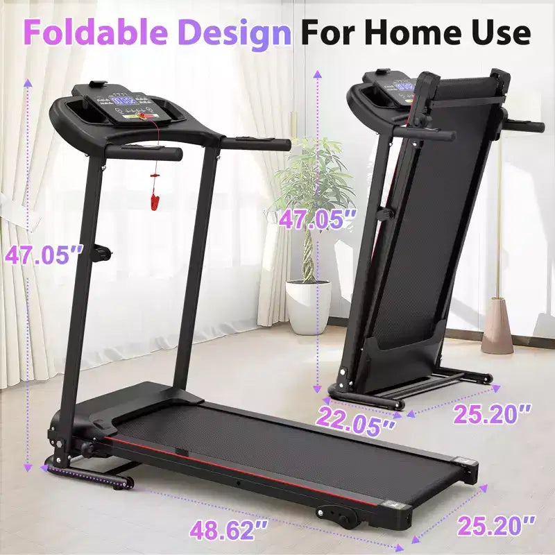 NAYSAYE Tapis Roulant Inclinabile Pieghevole, Macchina da Corsa/Camminata con Cardiofrequenzimetro e Portabicchieri per Home Gym, Nero, 48.62*25.19*46.65