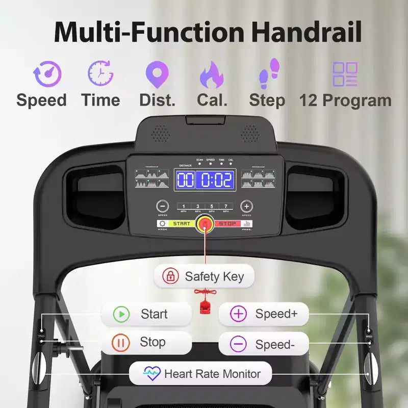 NAYSAYE Tapis Roulant Inclinabile Pieghevole, Macchina da Corsa/Camminata con Cardiofrequenzimetro e Portabicchieri per Home Gym, Nero, 48.62*25.19*46.65