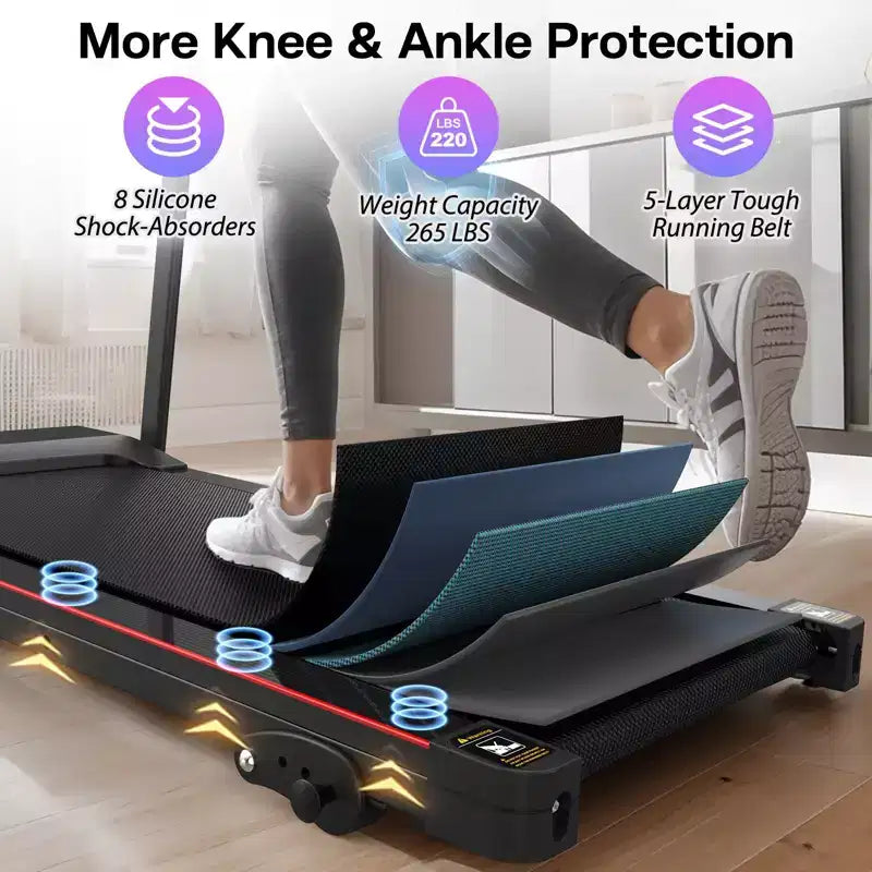 NAYSAYE Tapis Roulant Inclinabile Pieghevole, Macchina da Corsa/Camminata con Cardiofrequenzimetro e Portabicchieri per Home Gym, Nero, 48.62*25.19*46.65