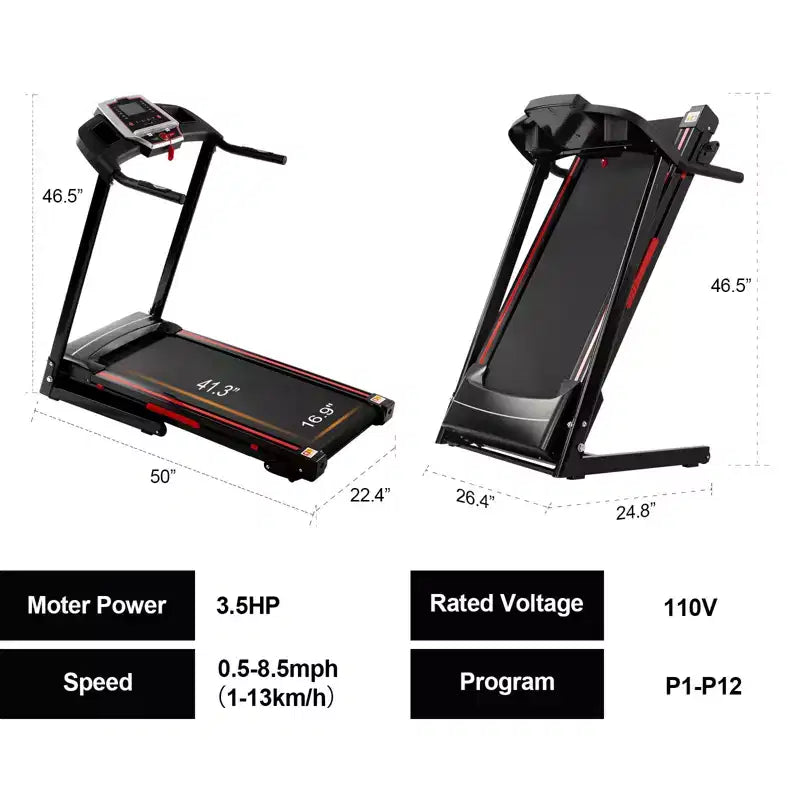 NAYSAYE Tapis Roulant Inclinato Pieghevole, Tapis Roulant Portatile per Corsa, Camminata, Jogging con 12 Programmi di Allenamento per Allenamento Indoor Domestico, Nero, 50*26.4*46.5