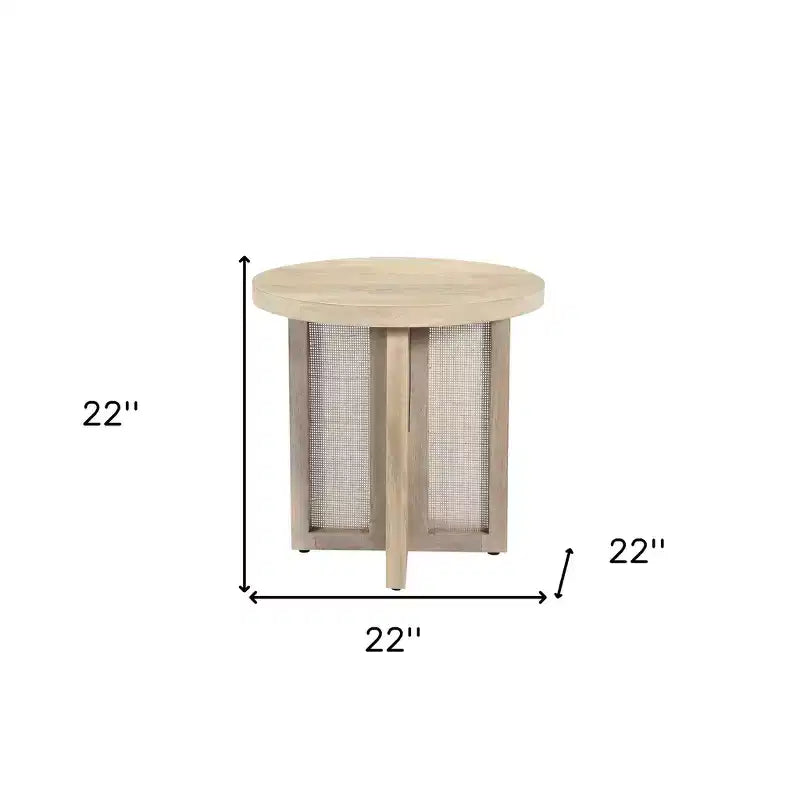 HomeRoots 22 Natural Solid Wood And Rattan Round End Table