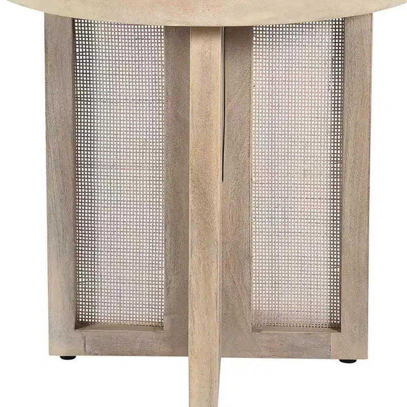 HomeRoots 22 Natural Solid Wood And Rattan Round End Table