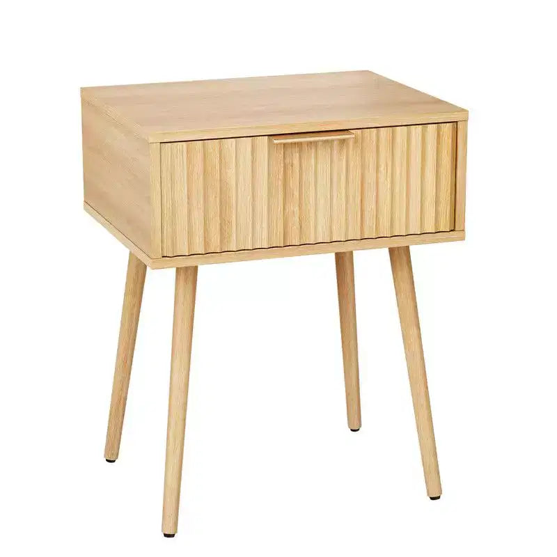 Karl Home 18.9In. Oak Grain Nightstand, Particleboard & MDF, Melamine & Vacuum Forming, 1 Drawer, High Leg