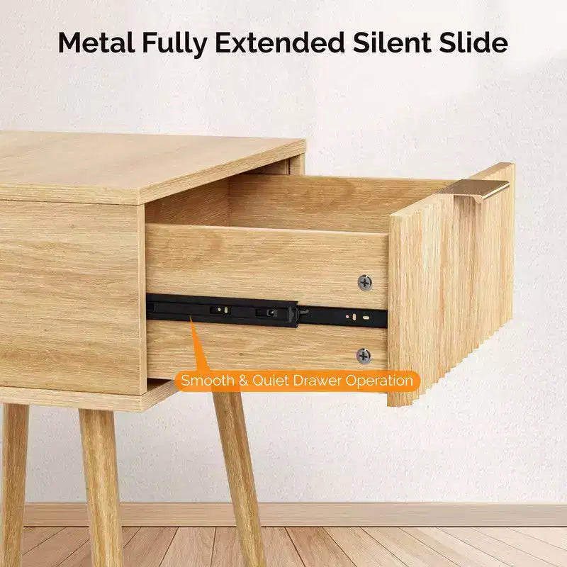 Karl Home 18.9In. Oak Grain Nightstand, Particleboard & MDF, Melamine & Vacuum Forming, 1 Drawer, High Leg
