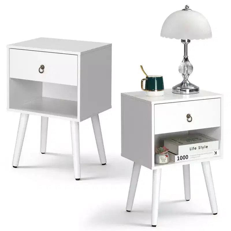 Karl Home 15 Inches Wide Nightstand - 1 Drawer, Lower Shelf - set of 2