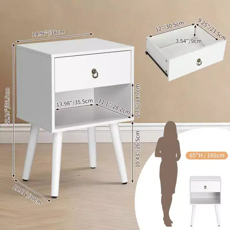Karl Home 15 Inches Wide Nightstand - 1 Drawer, Lower Shelf - set of 2
