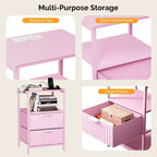 Comodino Karl Home largo 38 cm - 2 cassetti, 1 ripiano, presa di corrente USA - set da 2