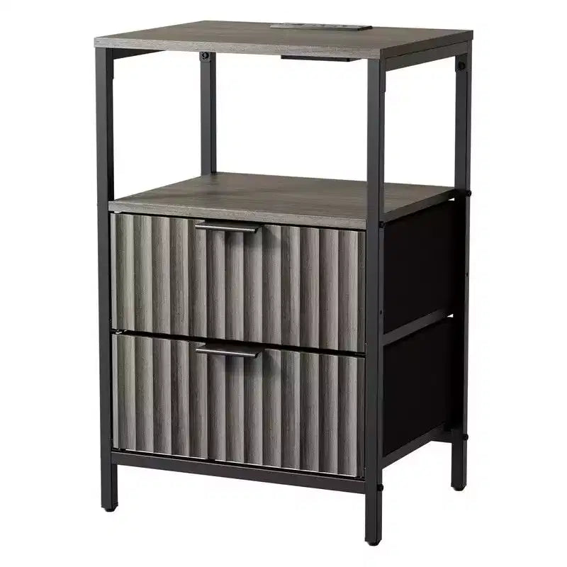 Karl Home 15 Inches Wide Nightstand - 2 Drawers, 1 Shelf, US Power Outlet
