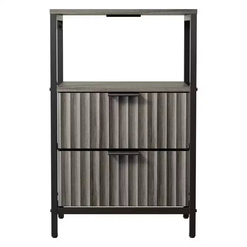 Karl Home 15 Inches Wide Nightstand - 2 Drawers, 1 Shelf, US Power Outlet