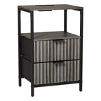 Karl Home 15 Inches Wide Nightstand - 2 Drawers, 1 Shelf, US Power Outlet