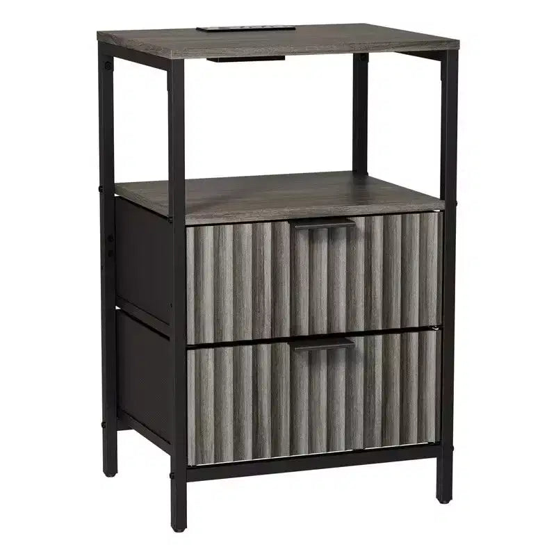 Karl Home 15 Inches Wide Nightstand - 2 Drawers, 1 Shelf, US Power Outlet