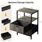 Karl Home 15 Inches Wide Nightstand - 2 Drawers, 1 Shelf, US Power Outlet