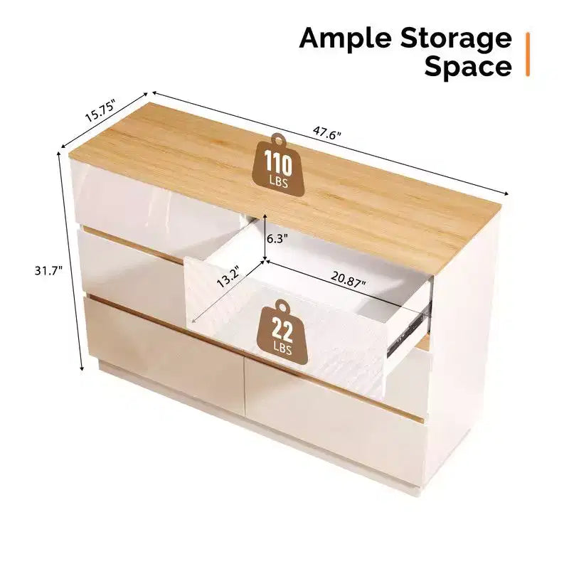 Karl Home 47 Inch Two Row Six Drawer Contrast Color Dresser