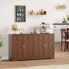 55 Buffet Cabinet with Storage, 4-Door Wood Sideboard with Adjustable Shelves, Farmhouse Coffee Bar Cabinet for Kitchen, Living Room, Entryway