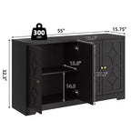 55 Buffet Cabinet with Storage, 4-Door Wood Sideboard with Adjustable Shelves, Farmhouse Coffee Bar Cabinet for Kitchen, Living Room, Entryway