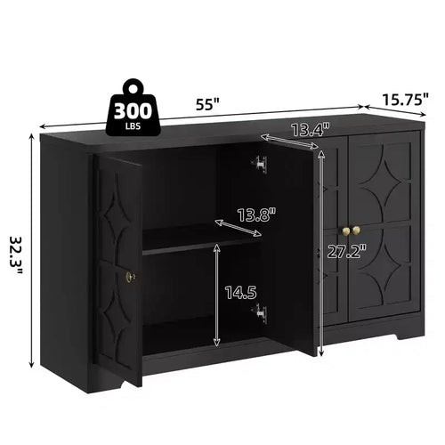 55 Buffet Cabinet with Storage, 4-Door Wood Sideboard with Adjustable Shelves, Farmhouse Coffee Bar Cabinet for Kitchen, Living Room, Entryway