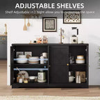 55 Buffet Cabinet with Storage, 4-Door Wood Sideboard with Adjustable Shelves, Farmhouse Coffee Bar Cabinet for Kitchen, Living Room, Entryway