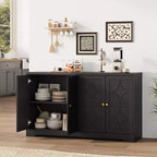 55 Buffet Cabinet with Storage, 4-Door Wood Sideboard with Adjustable Shelves, Farmhouse Coffee Bar Cabinet for Kitchen, Living Room, Entryway