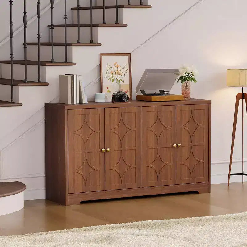 55 Buffet Cabinet with Storage, 4-Door Wood Sideboard with Adjustable Shelves, Farmhouse Coffee Bar Cabinet for Kitchen, Living Room, Entryway