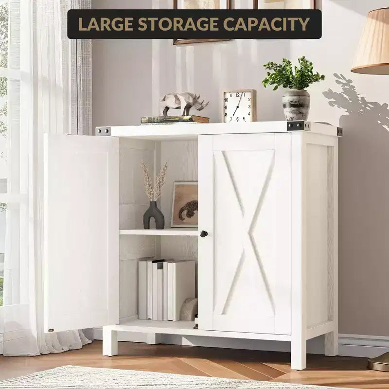 Farmhouse Storage Cabinet with 2 Barn Doors & Adjustable Shelf, Modern Sideboard Buffet Accent Accent Console Table for Living Room Kitchen Hallway