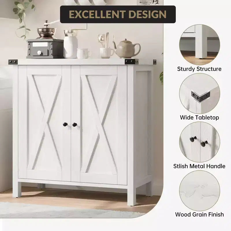 Farmhouse Storage Cabinet with 2 Barn Doors & Adjustable Shelf, Modern Sideboard Buffet Accent Accent Console Table for Living Room Kitchen Hallway