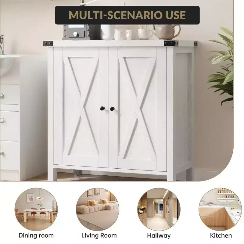 Farmhouse Storage Cabinet with 2 Barn Doors & Adjustable Shelf, Modern Sideboard Buffet Accent Accent Console Table for Living Room Kitchen Hallway