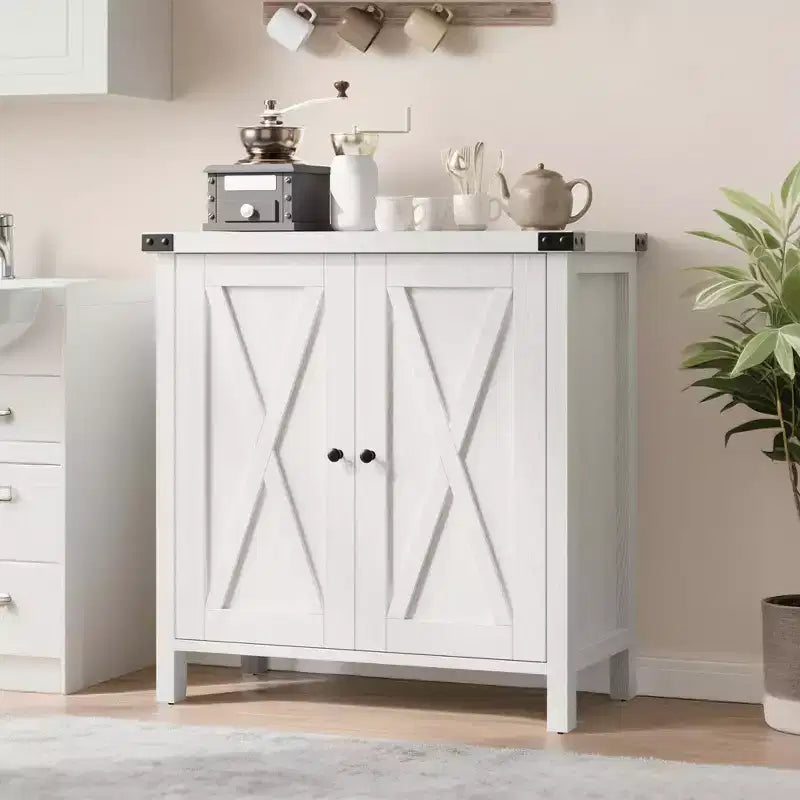 Farmhouse Storage Cabinet with 2 Barn Doors & Adjustable Shelf, Modern Sideboard Buffet Accent Accent Console Table for Living Room Kitchen Hallway
