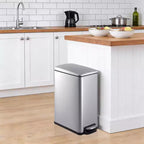 Slim Stainless Steel Kitchen Trash Can, Step-On Pedal with Soft Close Lid - Removable Inner Bucket - Narrow Rectangular Waste Bin - Home, Office