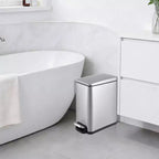 Slim Stainless Steel Kitchen Trash Can, Step-On Pedal with Soft Close Lid - Removable Inner Bucket - Narrow Rectangular Waste Bin - Home, Office