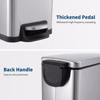 Slim Stainless Steel Kitchen Trash Can, Step-On Pedal with Soft Close Lid - Removable Inner Bucket - Narrow Rectangular Waste Bin - Home, Office