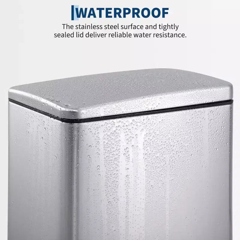 Slim Stainless Steel Kitchen Trash Can, Step-On Pedal with Soft Close Lid - Removable Inner Bucket - Narrow Rectangular Waste Bin - Home, Office