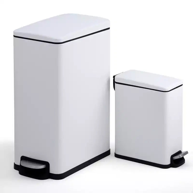 Slim Stainless Steel Kitchen Trash Can, Step-On Pedal with Soft Close Lid - Removable Inner Bucket - Narrow Rectangular Waste Bin - Home, Office