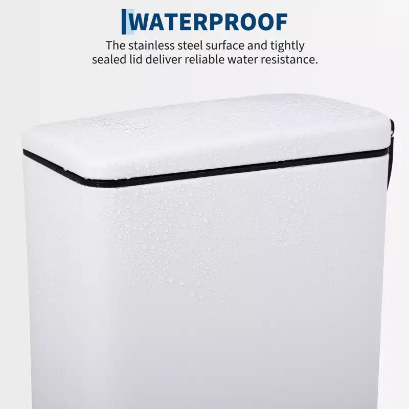 Slim Stainless Steel Kitchen Trash Can, Step-On Pedal with Soft Close Lid - Removable Inner Bucket - Narrow Rectangular Waste Bin - Home, Office